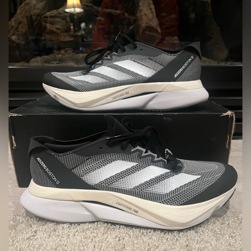 9 Women adidas Adizero Boston 12 Lightstrike PRO Running Shoes Black White 2171